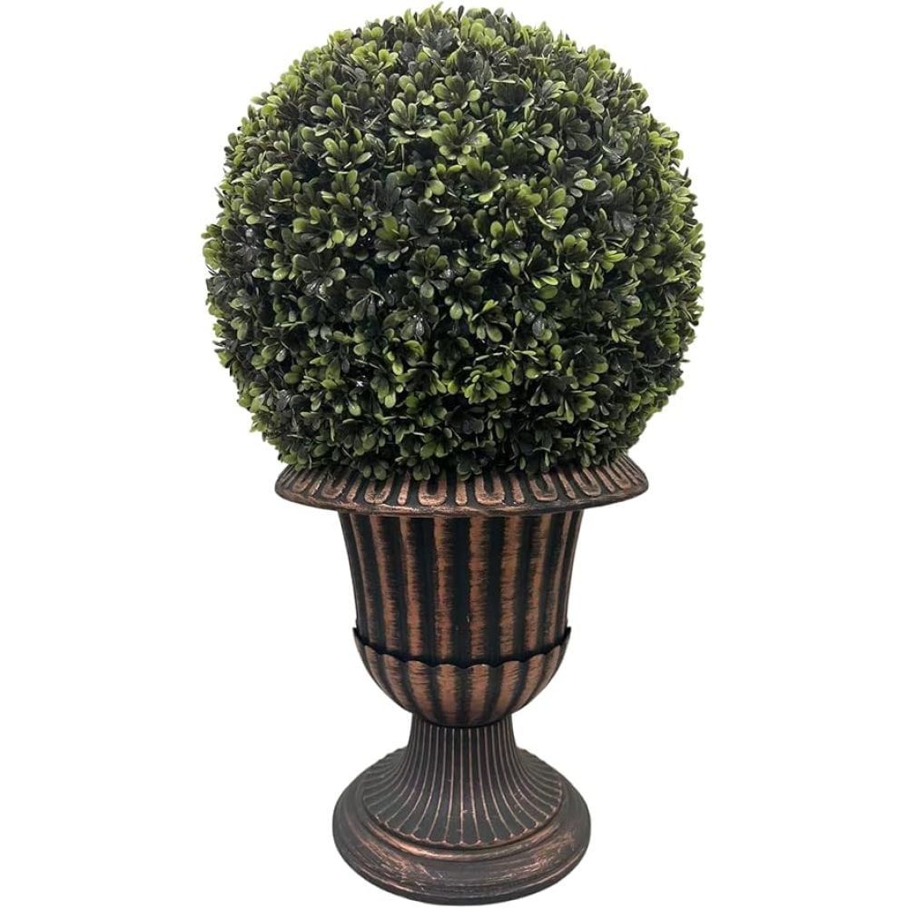 Holaki 24" Ball Topiary in Bronze Pedestal Pot, Artificial Faux Plant for Indoor and Outdoor