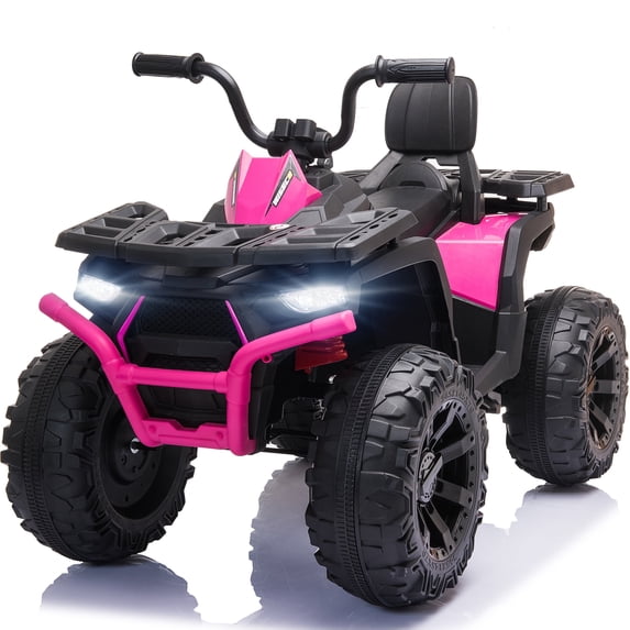 Holaki 24V Kids Ride-On ATV Quad w/ Bluetooth, 8km/h Max, Treaded Tires, LED Lights, USB, MP3, power display,volume - Rose