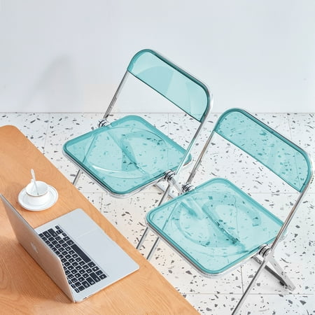 Holaki 2PCS Clear Transparent Folding Chair Plastic Chair Living Room Set, Blue