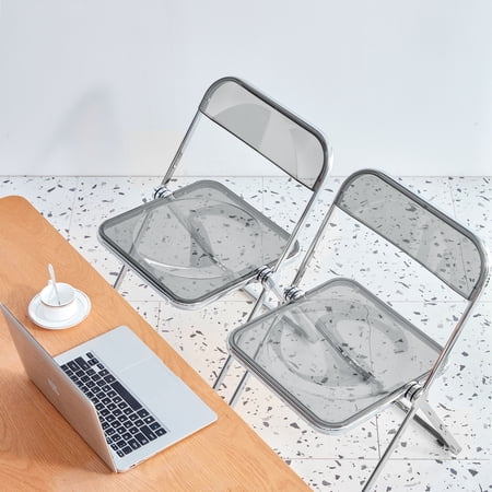 Holaki 2PCS Clear Transparent Folding Chair Plastic Chair Living Room Set, Gray
