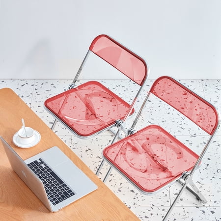Holaki 2PCS Clear Transparent Folding Chair Plastic Chair Living Room Set, Red