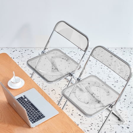 Holaki 2PCS Clear Transparent Folding Chair Plastic Chair Living Room Set, White