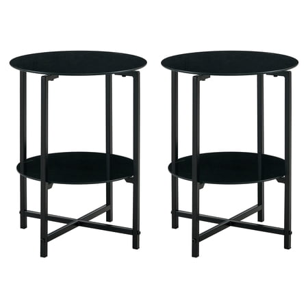 Holaki 2PCS Set Tempered Glass End Table, Round Coffee Table for Bedroom Living Room Office, Black