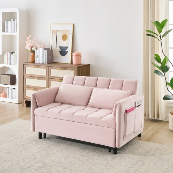 Holaki 3 in 1 Convertible Sleeper Sofa Bed,53" Beige Modern Velvet Sofa Bed with Back, Pullout Sleep Function,Flannelette Fabric,Space - Saving Design for Living Room or Bedroom Furniture