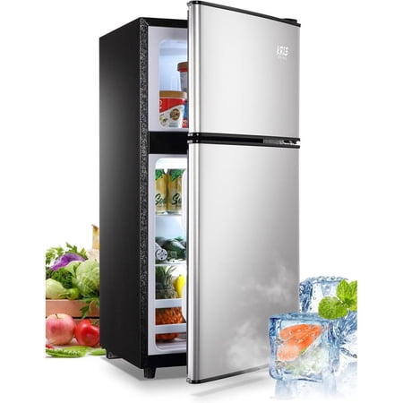 Holaki 3.5Cu.Ft Compact Refrigerator Mini Fridge with Freezer,Small Refrigerator with 2 Door,7 Level Thermostat Removable Shelves for Kitchen,Dorm, Apartment,Bar,Office Silver