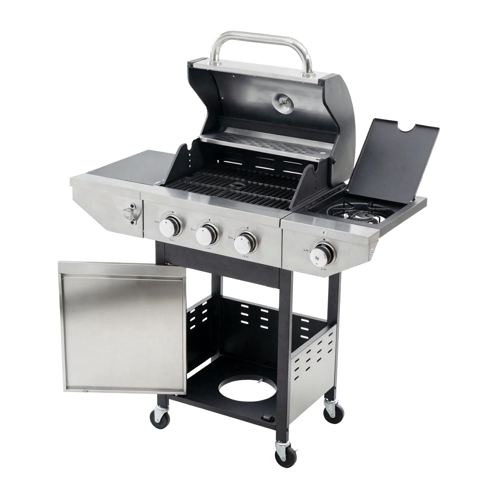 Holaki 3-Burner Propane Gas Grill with Side Burner, Stainless Steel, 37,000 BTU, Thermometer, Outdoor Bbq Grill