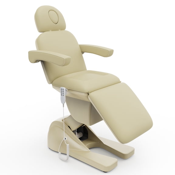 Holaki 3-Motor Lift Electric Massage Table with Remote Control, PU Leather Steel Electric Massage Bed with Adjustable Backrest, Seat Height & Leg Support, Beige