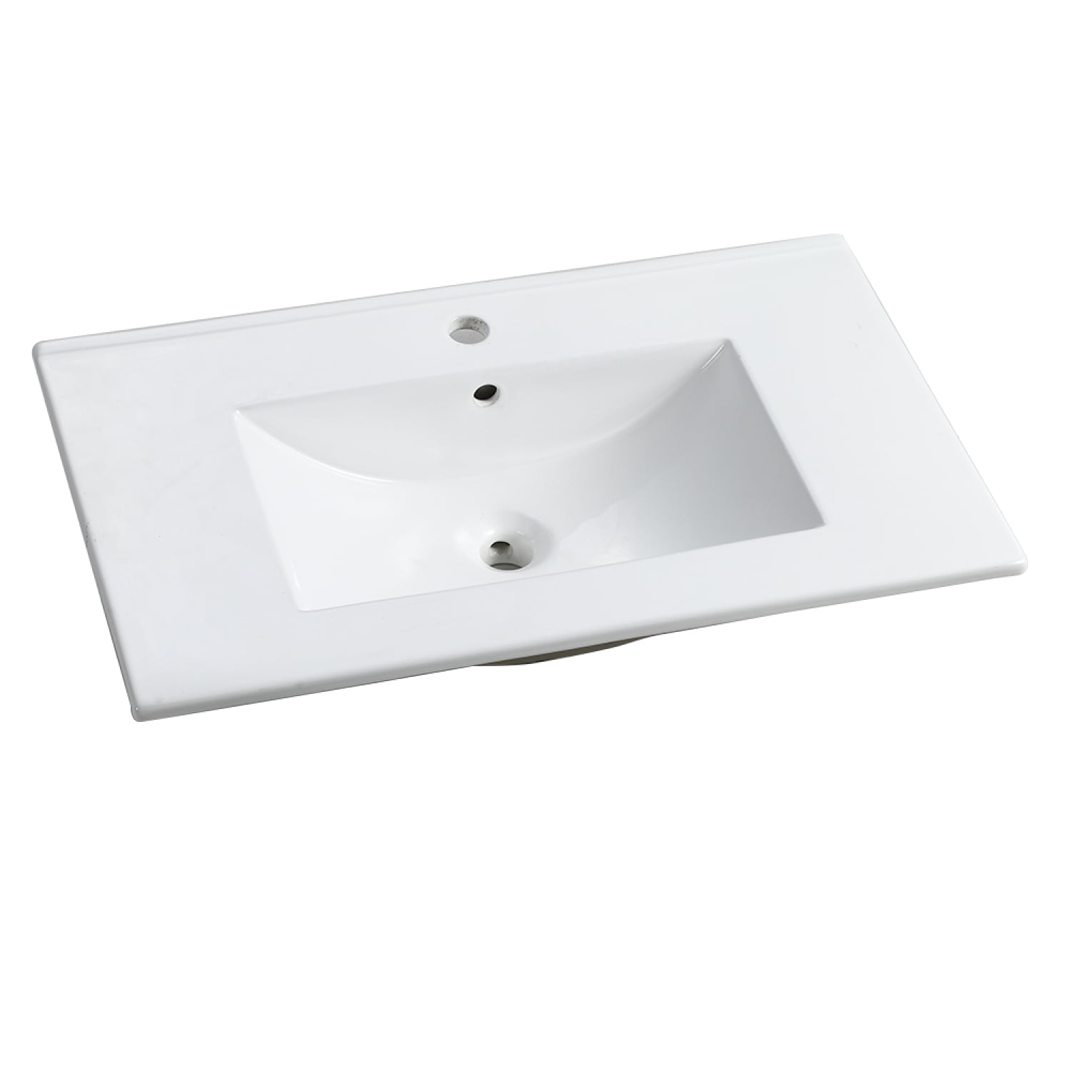 Glossy White Rectangular Ceramic Bathroom Sink Basin, 30 Inch