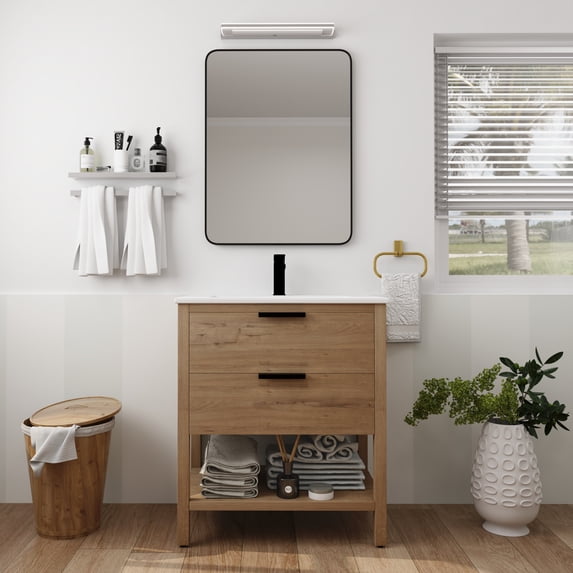 Holaki 30 Inch Bathroom Vanity Plywood With 2 Drawers, Imitative Oak