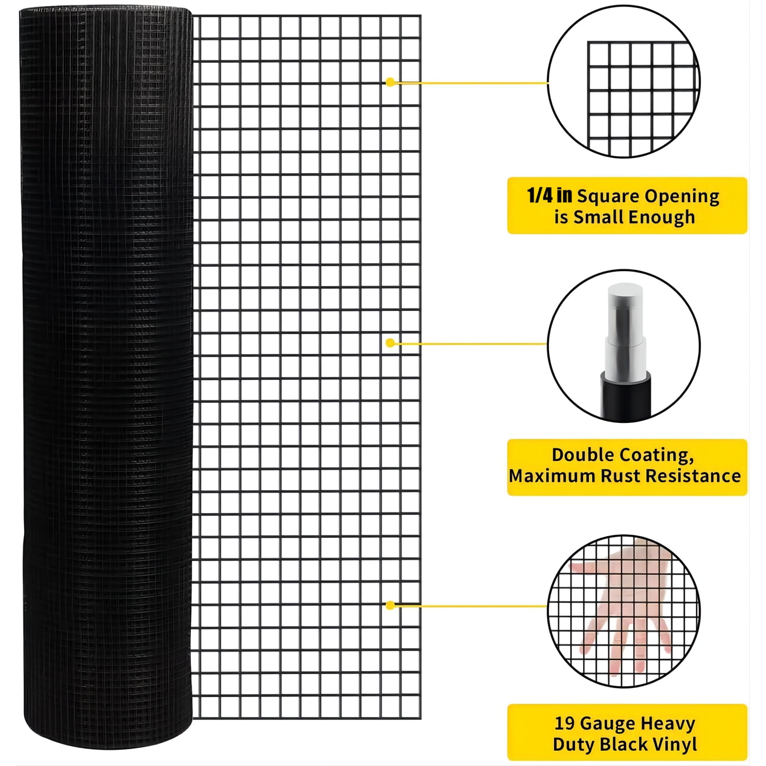 Holaki 36 inchx50 ft Black Vinyl Coated Hardware Cloth, 19 Gauge 1/4