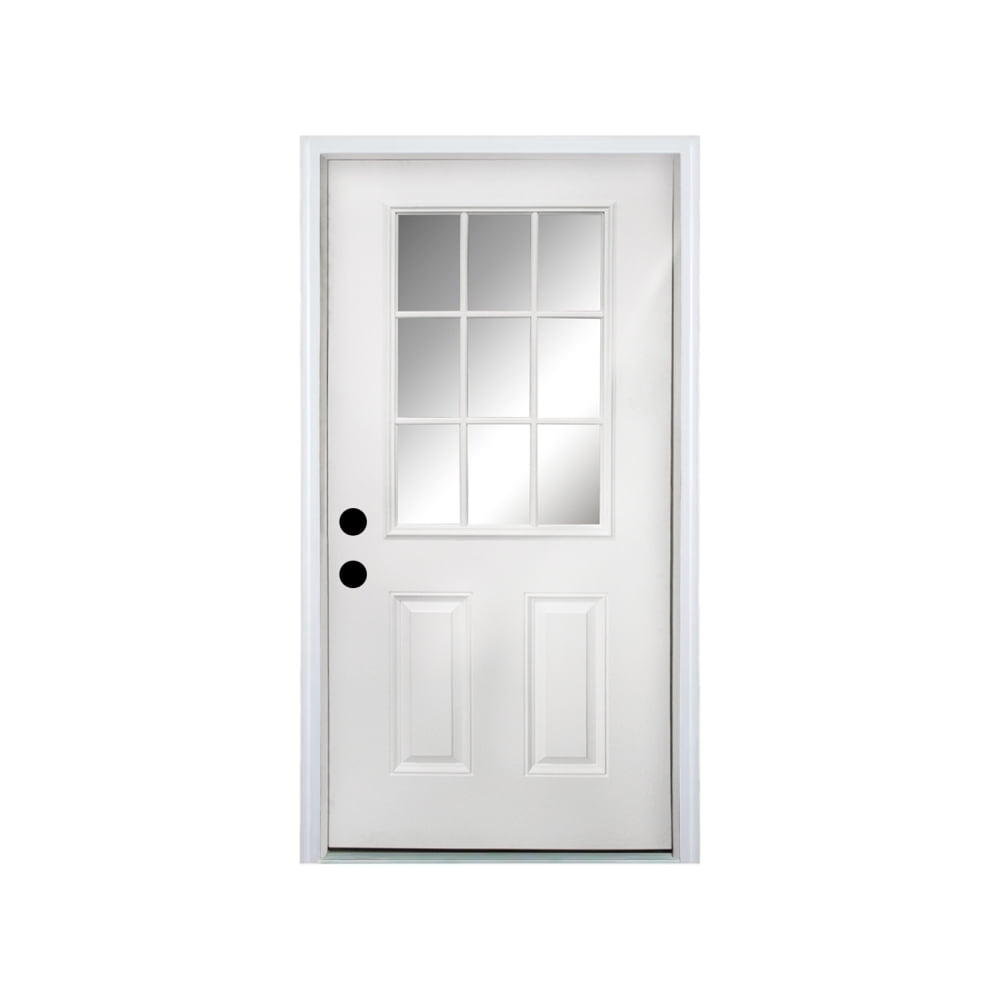 Holaki 36 x 80 Fiberglass Entry Door with Brickmould,4-9/16 in.Vinyl Frame,9 Lite Low-E Glass - Primed Front Door for Home's Front Entrance,Left Hand Inswing,White Oak Wooden Grain Knock-Down Door