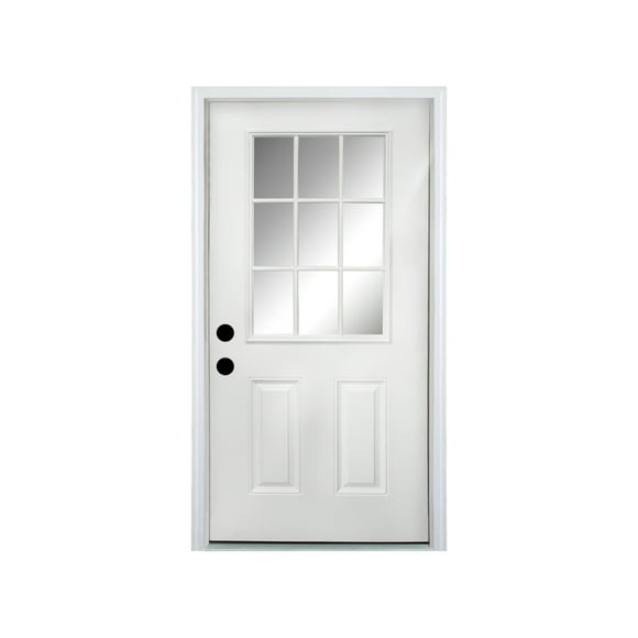 Holaki 36 x 80 Fiberglass Entry Door with Brickmould,4-9/16 in.Vinyl Frame,9 Lite Low-E Glass - Primed Front Door for Home's Front Entrance,Left Hand Inswing,White Oak Wooden Grain Knock-Down Door