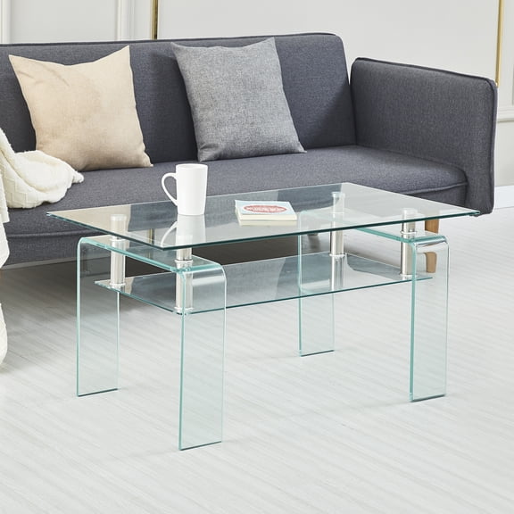 Holaki 39.37" Coffee Table,Rectangle Tempered Glass Coffee Table,Metal Leg Glass Side Tables for Living Room,End Table for Home Office or Conversation Leisure Occasions,Rectangle Glass Table