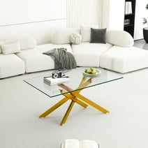 Holaki 39.37" Rectangular Clear Tempered Glass Coffee Table,Stylish Design with Golden Metal Legs, Coffee Table for Living Room