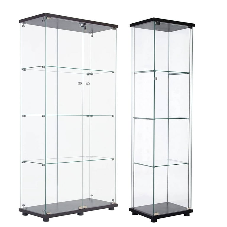 ERUPTA Glass Display Cabinet, Quick-Install Style 4-Shelf Curio Cabinet - 2  Door Glass Display Case with 5mm Tempered Glass Floor Standing Bookshelf