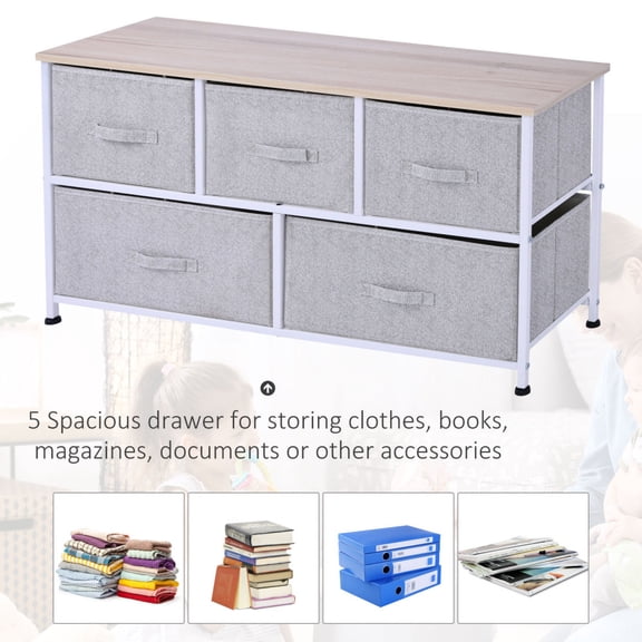 Holaki 40" L 5 Drawer Horizontal Storage Cube Dresser Unit Bedroom Organizer Living Room Shelf Tower with Fabric Bins,Clothes Storage Organizer with Heavy Duty Steel Frame and Wood Top