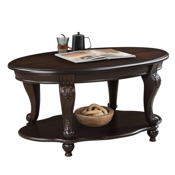 Holaki 42'' Wood Coffee Table for Living Room,2-Tier Solid Wood Cocktail Table with Open Storage Shelf, Easy Assembly,Cherry,Espresso,Beige ﻿