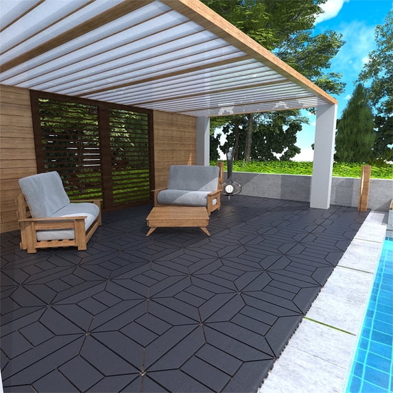 Holaki 44 pcs 12*12 inch Patio Deck Tiles, Interlocking Decking Tiles, Floor Tile, for Porch Poolside Balcony Backyard, Polypropylene, Gray+New Style