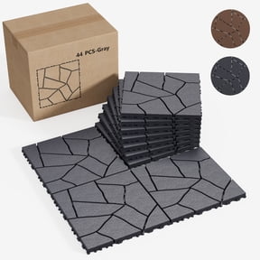 Holaki Interlocking Deck Tiles, 44 Pcs, 12 x 12 in, Polypropylene, Gray Stone Style