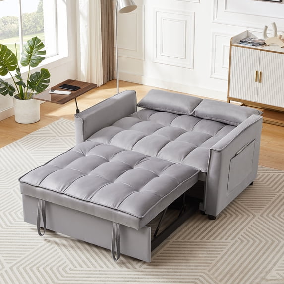 Holaki 47.2'' Convertible Sleeper Sofa Bed with Adjustable Backrest, Chaise Lounge, Side Table & USB/Type-C Ports – Stylish & Functional Addition to Any Living Room (Fashion Grey)