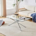 thumbnail image 1 of 47.2" Rectangular Glass Coffee Table, Holaki Modern Tempered Glass Kitchen Table with Sturdy Metal Legs, Center Table Sofa Table for Living Room Small Space, Silver, 1 of 8