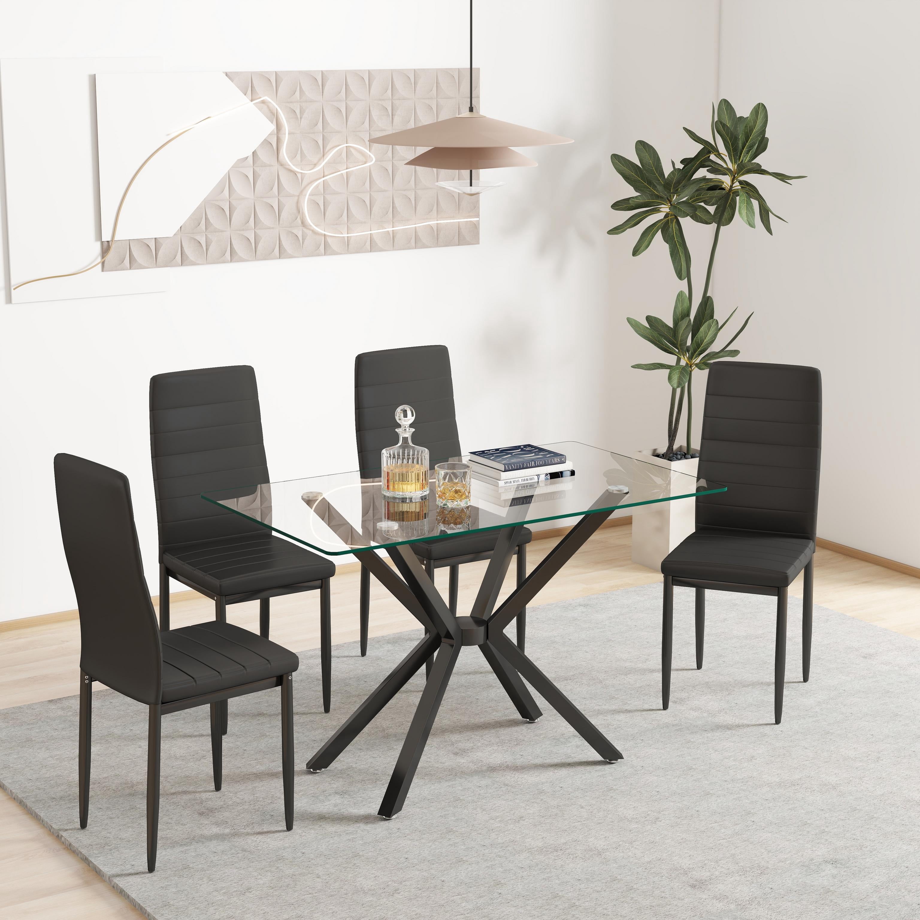 Holaki 47.24'' Rectangular Tempered Glass Dining Table for Dining Room, Living Room, Office