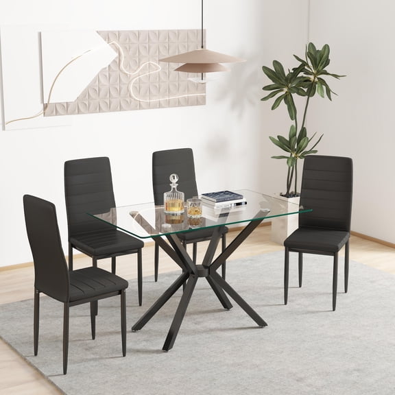 Holaki 47.24'' Rectangular Tempered Glass Dining Table for Dining Room, Living Room, Office