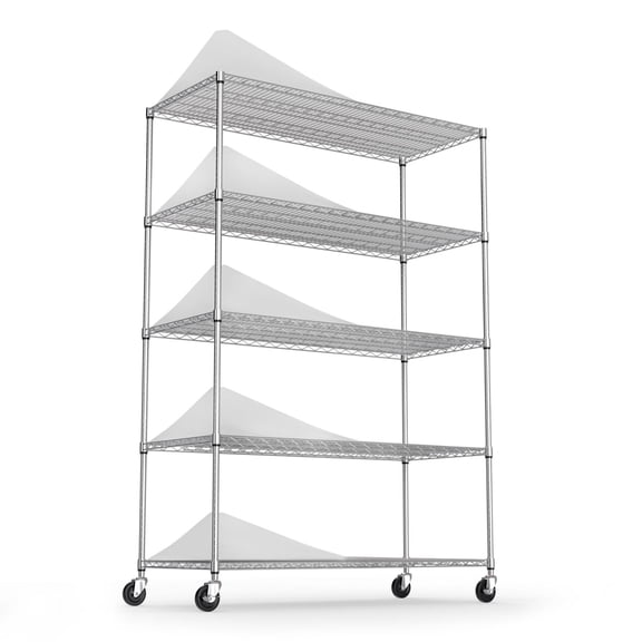 Holaki 5 Tier Storage Rack, 6000lbs Heavy Duty Adjustable Metal Shelf Wire Shelving Unit with Wheels & Shelf Liners - 82" H x 48" L x 24" D - Chrome