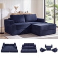 thumbnail image 1 of Holaki 75" Convertible Sofa Bed, L-Shaped Boneless Loveseat Couch for Living Room, Modular Sectional Sofa with Movable Ottoman, Modern Corduroy Floor Couch with Cup Holders & Pockets, Blue, 1 of 10