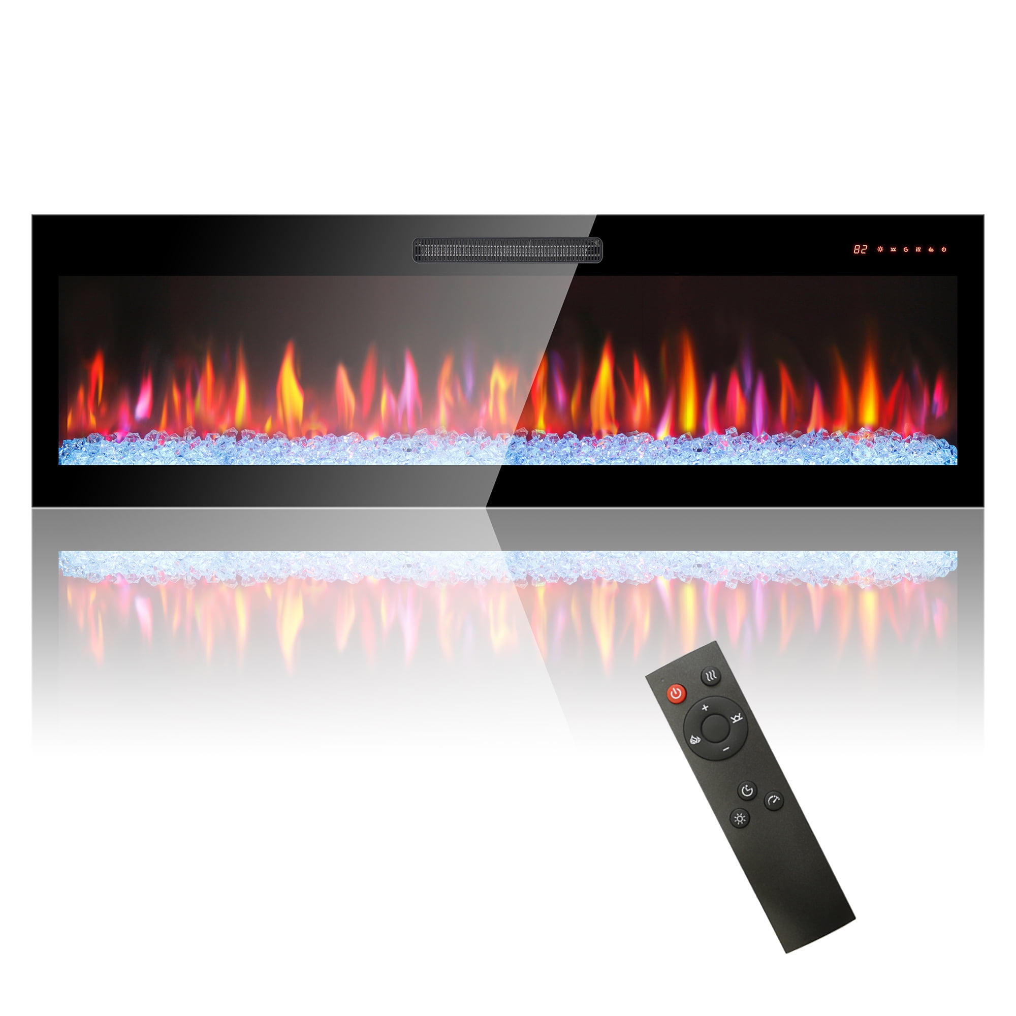 50-Inch Black Tempered Glass Wall Mounted Electric Fireplace with Remote