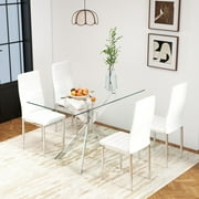 51.18" Rectangular Glass Dining Table, Holaki Modern Tempered Glass Kitchen Table with Sturdy Metal Legs, Dinning Room Table for Home Dinner, Silver