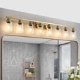 thumbnail image 1 of Holaki 51" Golden 8-Light Vanity Light with Clear Glass Shades, Modern Iron Metal Bathroom Wall Fixture for Mirror, Ideal for Bathroom and Dressing Table (E26, No Bulbs), 1 of 9