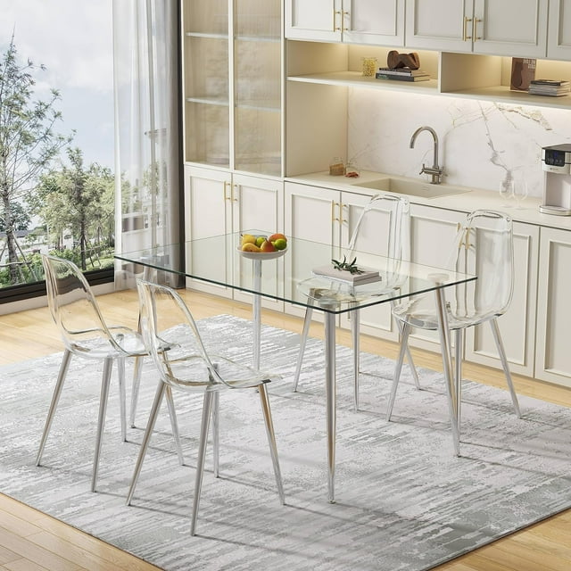 Holaki 51 Inch Rectangle Glass Dining Table Set for 4, Tempered Glass ...