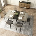 thumbnail image 1 of Holaki 55.11'' -70.86"Retro Rectangular Stretch Dining Table, Grey Carole Top With Black Embossed Center Plate, Black Fine Sand Cross Iron Foot Base Dining Table, With Storage Box., 1 of 9