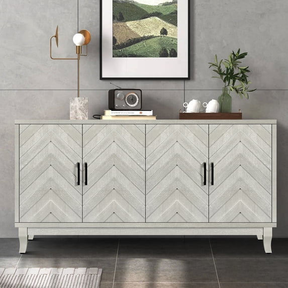 Holaki 59.8" Stronger Vintage Style Buffet Cabinet,Lacquered Accent Storage 4 Door Wooden Cabinets,Thickened Sideboard Storage Cabinet for Entryway, Living Room,Taupe Grey/Blue/Silver
