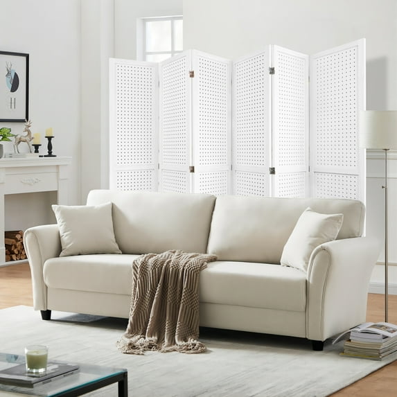 Holaki 6 Panel Room Divider, 5.6FT Pegboard Display Wooden Room Divider, Folding Privacy Screen, Freestanding Display for Trade Show Craft Show Home Wall Organizer, Elegant White