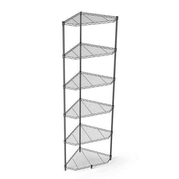 Holaki 6 Tier Heavy Duty Shelf Corner Wire Shelf Rack, 600 lbs Capacity Pentagonal Shelves, Adjustable Metal Heavy Duty Free Standing Corner Storage for Bathroom, Living Room, Kitchen - Black