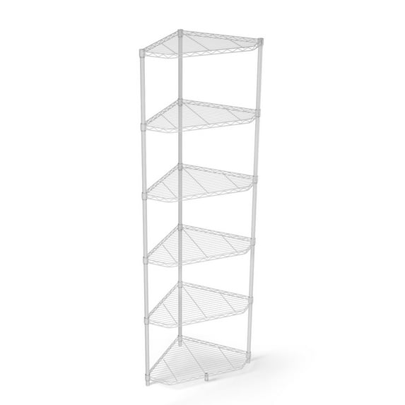 Holaki 6 Tier Heavy Duty Shelf Corner Wire Shelf Rack, 600 lbs Capacity Pentagonal Shelves, Adjustable Metal Heavy Duty Free Standing Corner Storage for Bathroom, Living Room, Kitchen - White
