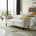thumbnail image 1 of Holaki 63" Velvet Multi-functional Storage Rectangular Sofa Stool Buttons Tufted Nailhead Trimmed Solid Wood Legs with 1 Pillow, Beige, 1 of 10
