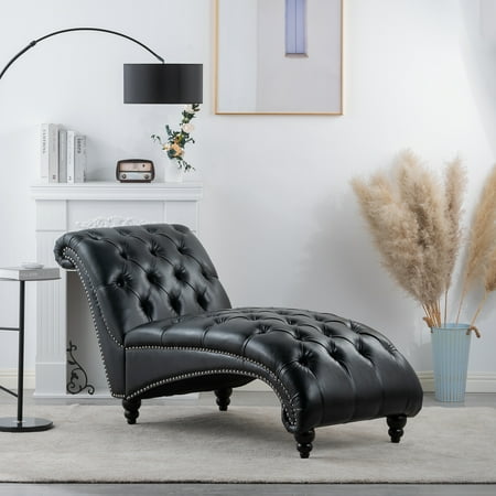 Holaki 65.35" Tufted Armless Chaise Lounge, Black