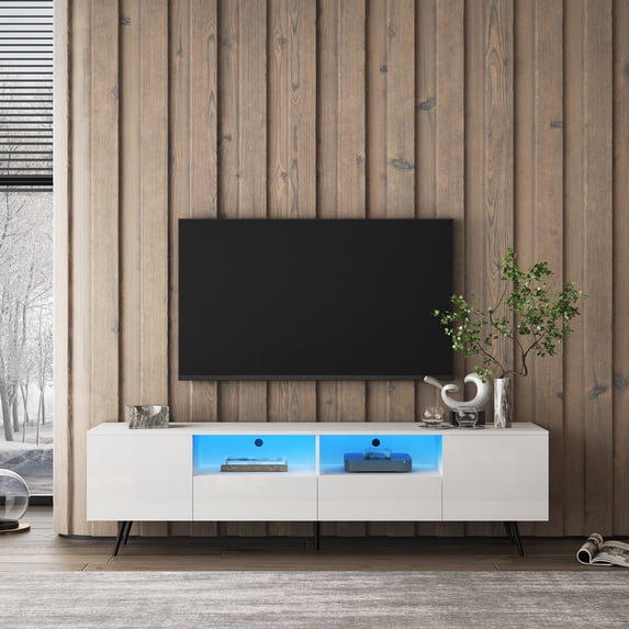 Holaki 70" Modern White TV Stand, 16 Colors LED TV Stand w/Remote Control Lights