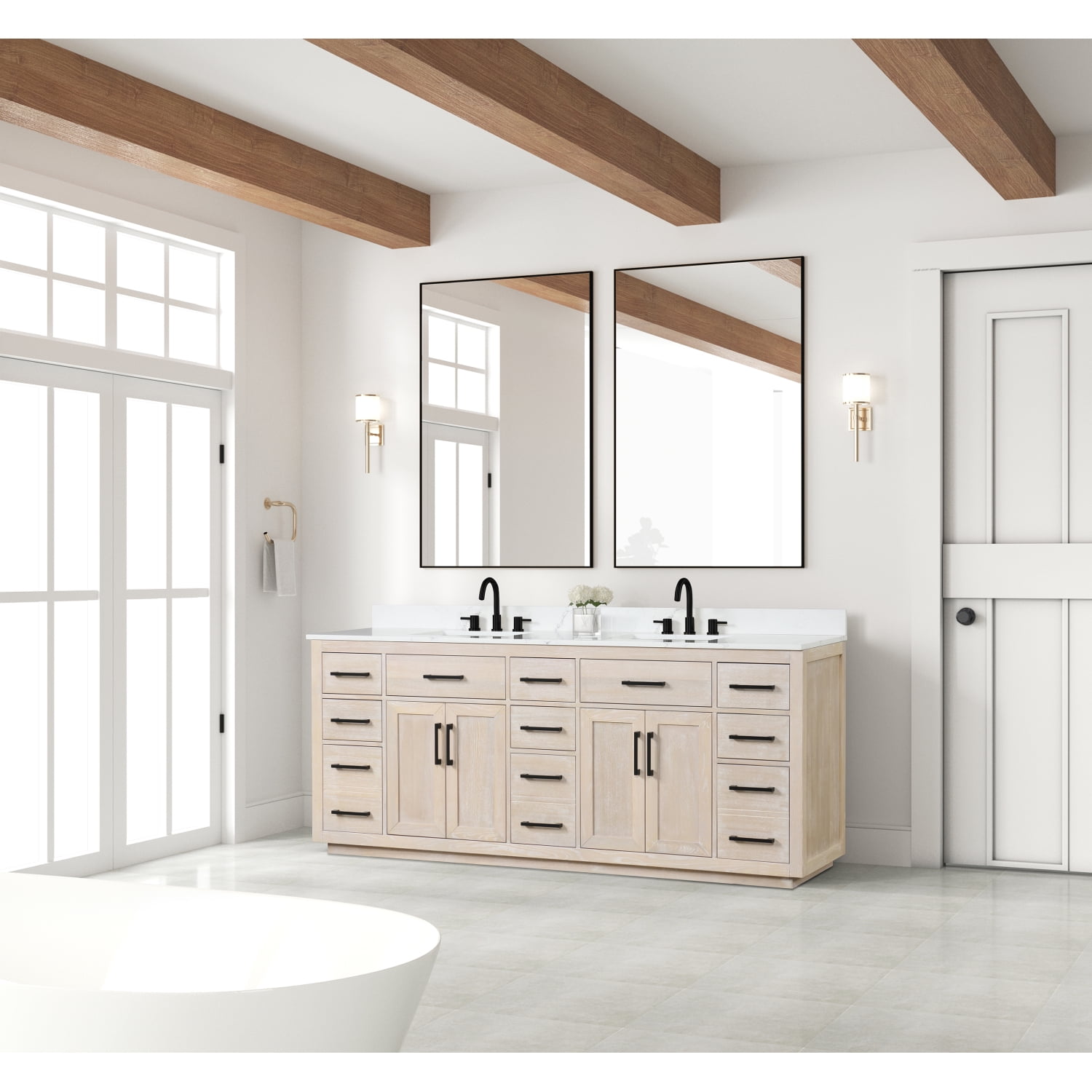 Holaki 84" Bathroom Vanity with Double Sink, Modern Bathroom Vanity Set with Soft-Close Cabinet ...