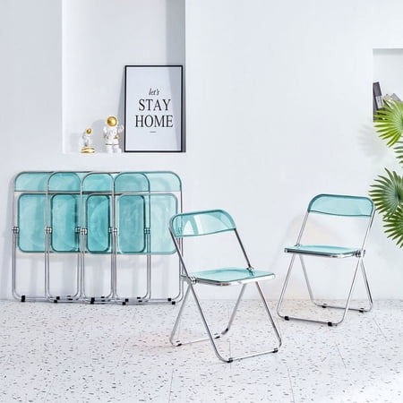 Holaki Caramel Clear Folding Chair PC Plastic Living Room Seat Chrome Frame, Blue