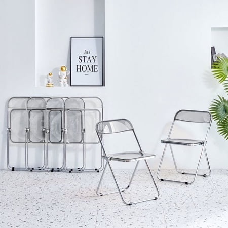 Holaki Caramel Clear Folding Chair PC Plastic Living Room Seat Chrome Frame, Gray