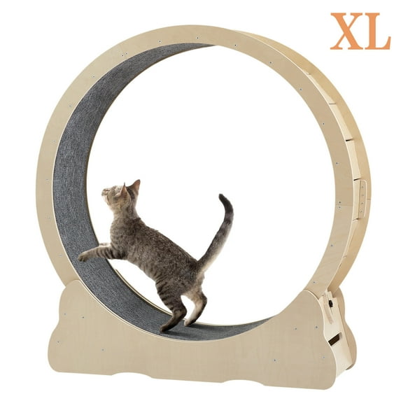 Holaki Cat Exercise Wheel - Indoor Cat Treadmill with Carpeted Running Track, Safety Cat Treadmill with Latch, Weighted Wheel for Cats, Add Fun to Cat Exercise, Natural Wood Color(XL)