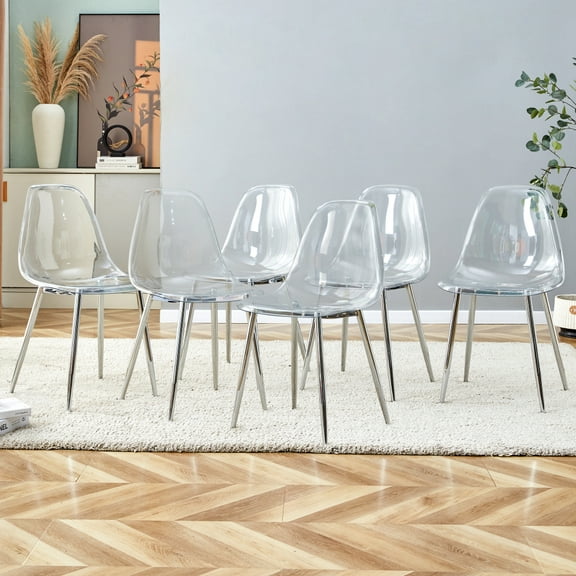 Holaki Clear Dining Chairs Set of 6, Modern Kitchen Chairs with Transparent Seat, Acrylic Accent Side Chairs with Silver Metal Legs for Dining Room, Kitchen, Living Room