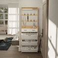 thumbnail image 1 of Holaki Coat Rack with Shoe Rack, 3 Flip Drawers and 2 Storage Drawers, PVC Door with Large Space for Storage, Oak, 1 of 13