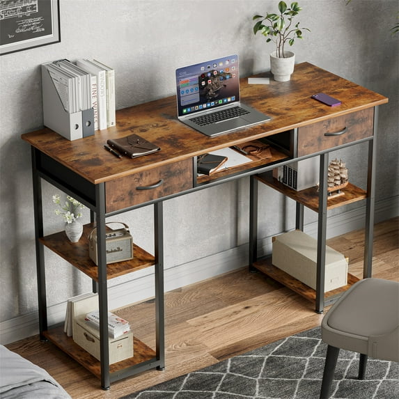 Holaki Computer Desk: Home Table with Fabric Drawers & Storage Shelves, Modern Writing Desk,Work from Home, Modern Work/Writing/Study Table for Bedroom,47.2"x15.7"x30.7"