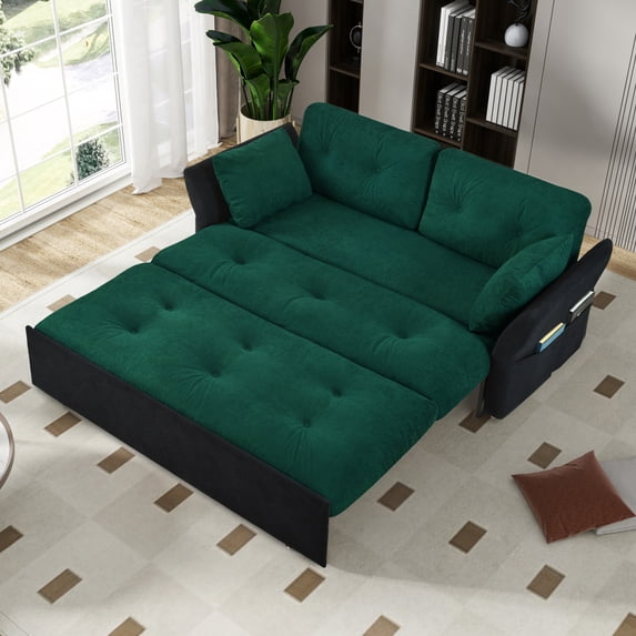 Holaki Convertible Pull Out Sofa Bed,3-in-1 Convertible Sleeper Couch with Thicked Cushions and Side Storage,Multi-Functional chenille Sofa for Living Room,Bedroom,Apartment,Office,White/Green
