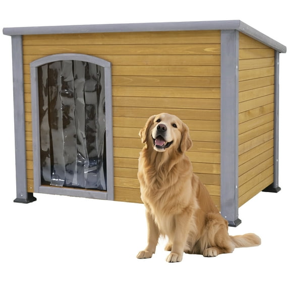 Holaki Extra Large Dog House Outdoor Weatherproof Wooden Dog Kennel Dog Houses for Large Dogs Outside Indoor Dog House Doghouse for Winter with Raised Feet,Natural